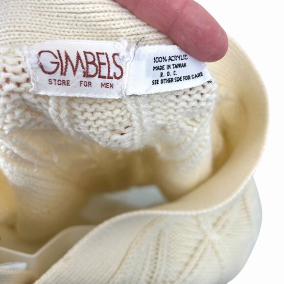 VINTAGE MEN'S GIMBELS IVORY CABLE KNIT GRANDPA CARDIGAN SWEATER W/ POCKETS! - Picture 5 of 7